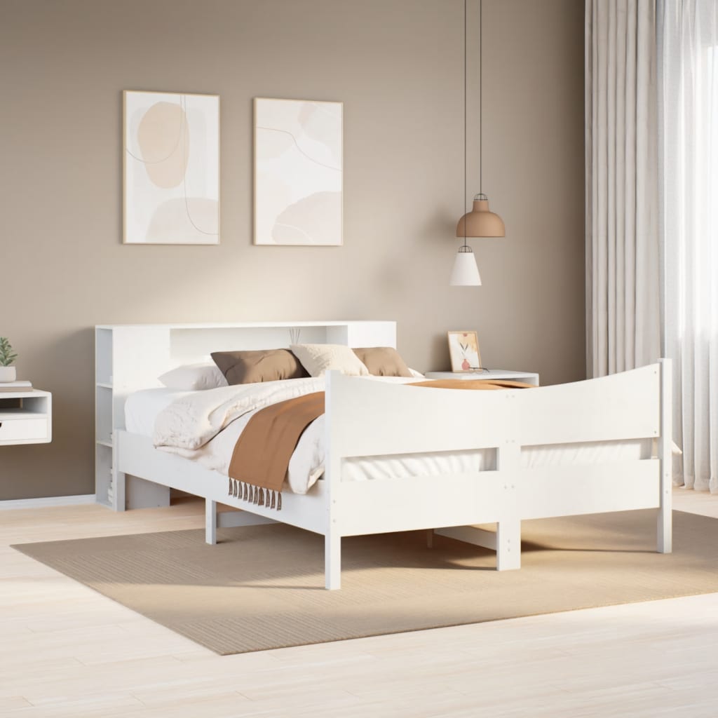 vidaXL Bed Frame without Mattress White 135x190 cm Double Solid Wood Pine 1