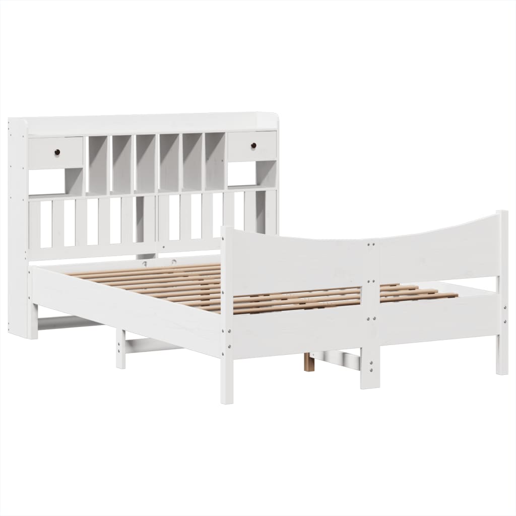 vidaXL Bed Frame without Mattress White 150x200 cm King Size Solid Wood Pine 3