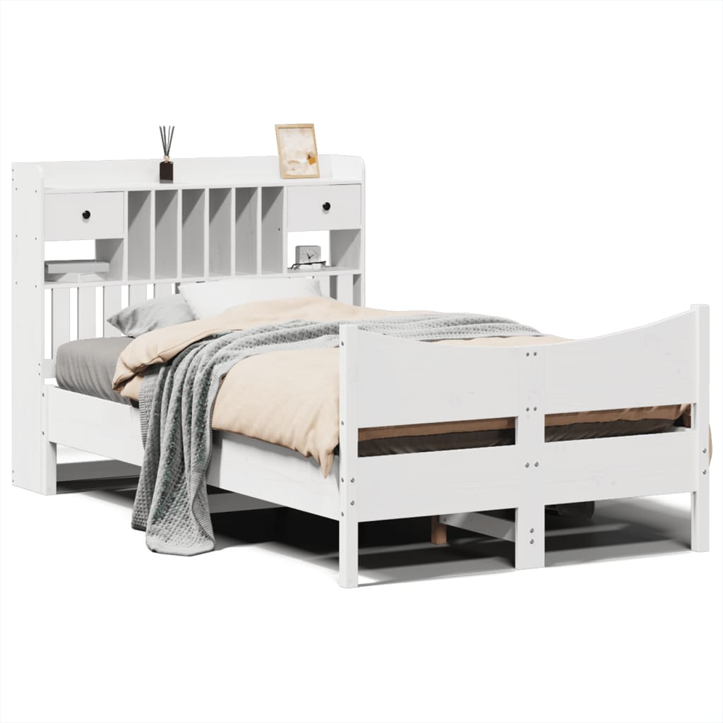 vidaXL Bed Frame without Mattress White 135x190 cm Double Solid Wood Pine 2