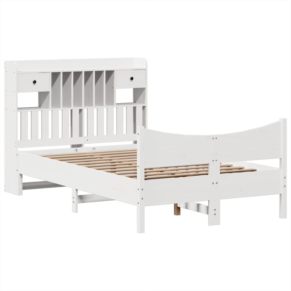 vidaXL Bed Frame without Mattress White 135x190 cm Double Solid Wood Pine 3