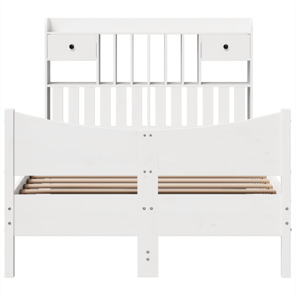 vidaXL Bed Frame without Mattress White 135x190 cm Double Solid Wood Pine 4