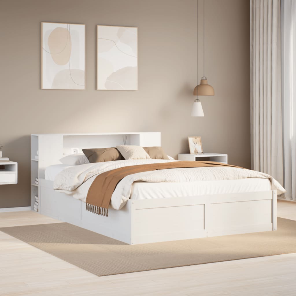 vidaXL Bed Frame without Mattress White 135x190 cm Solid Wood Pine 1