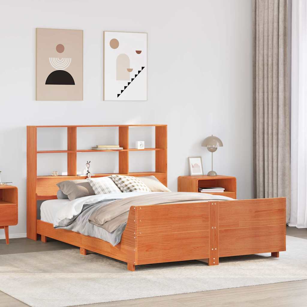 vidaXL Bed Frame without Mattress Wax Brown 140x190 cm Solid Wood Pine 1