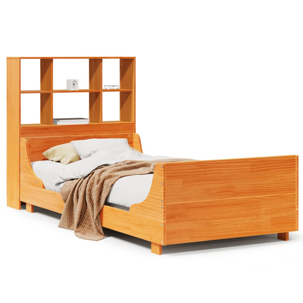 vidaXL Bookcase Bed without Mattress Wax Brown 100x200 cm Solid Wood 2