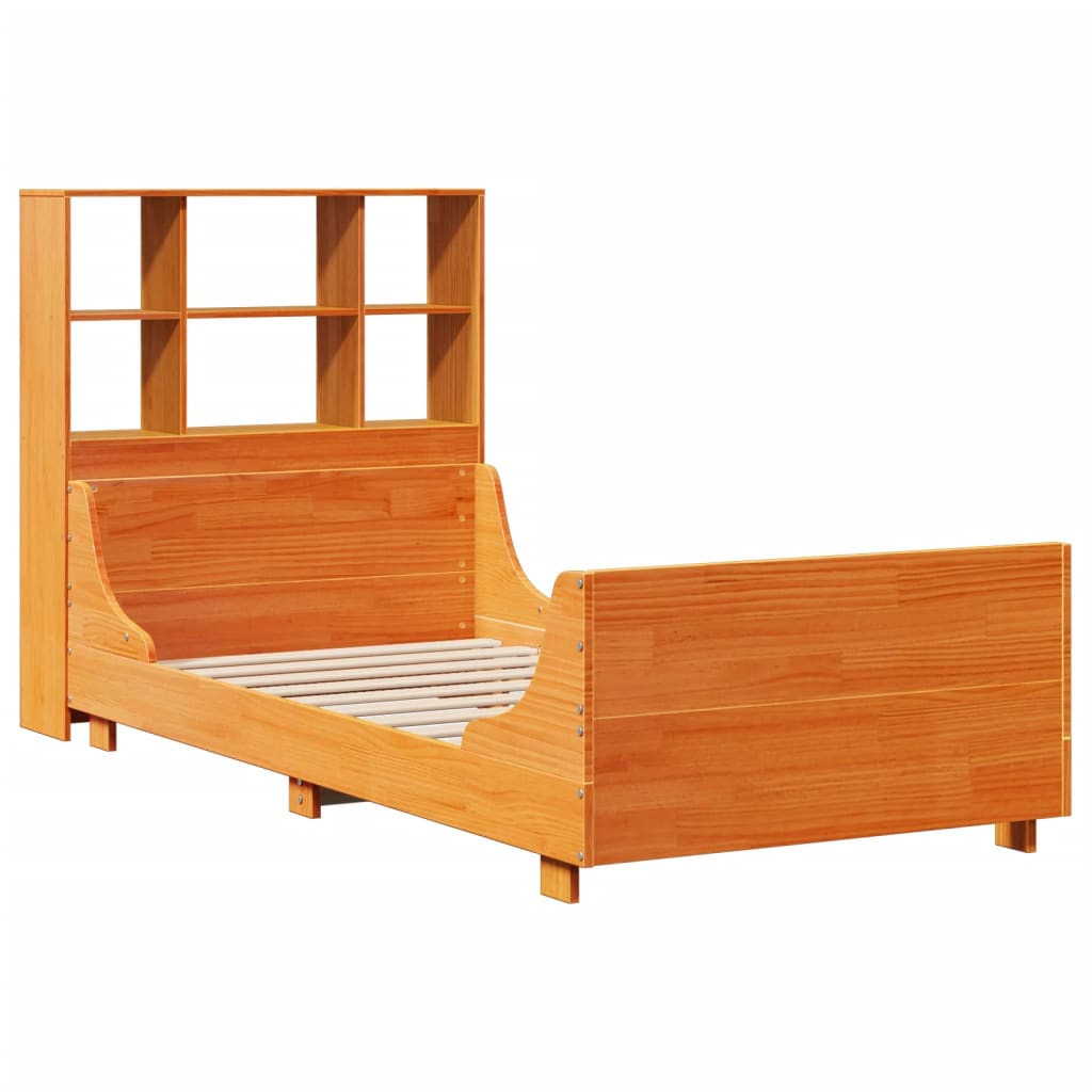 vidaXL Bookcase Bed without Mattress Wax Brown 100x200 cm Solid Wood 3