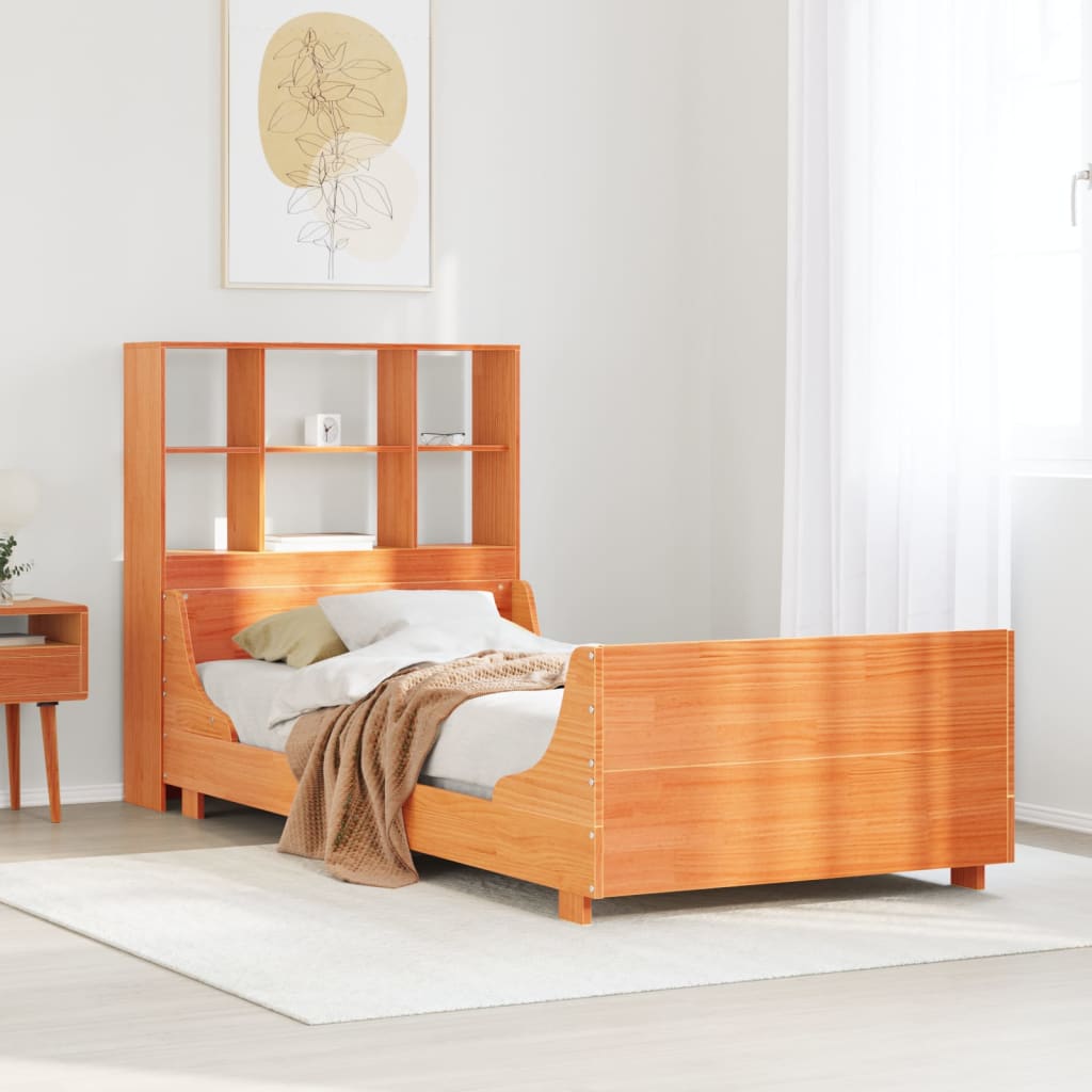 vidaXL Bookcase Bed without Mattress Wax Brown 100x200 cm Solid Wood 1