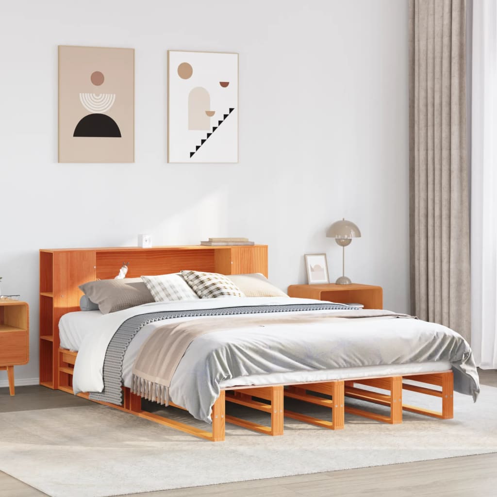 vidaXL Bookcase Bed without Mattress Wax Brown 140x200 cm Solid Wood 1