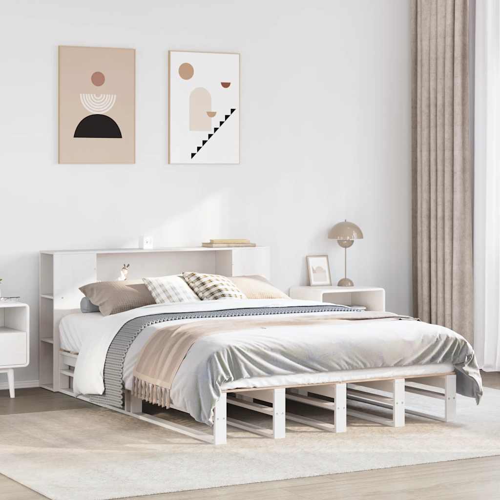 vidaXL Bookcase Bed without Mattress White 150x200 cm King Size Solid Wood 1