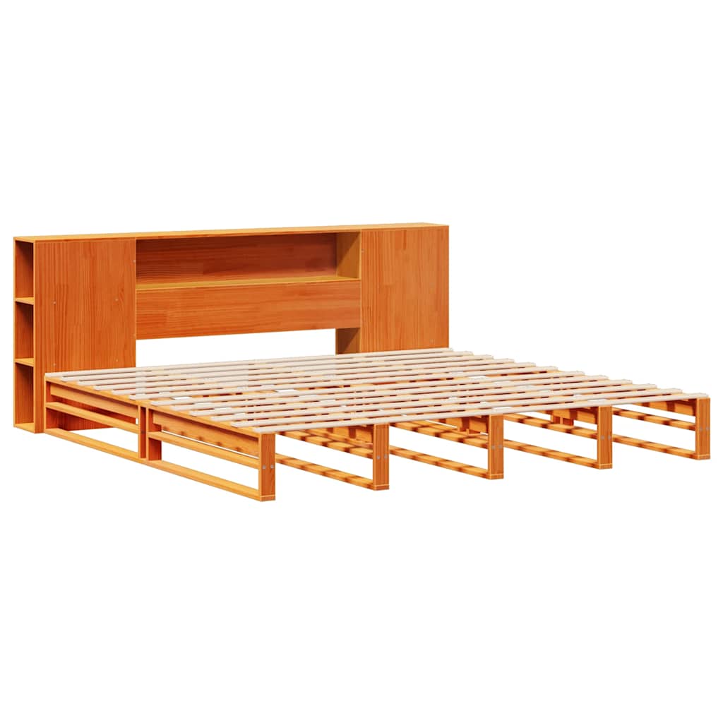 vidaXL Bookcase Bed without Mattress Wax Brown 200x200 cm Solid Wood 3