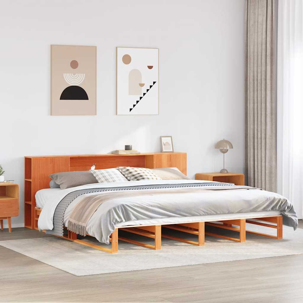 vidaXL Bookcase Bed without Mattress Wax Brown 200x200 cm Solid Wood 1