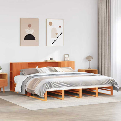 vidaXL Bookcase Bed without Mattress Wax Brown 200x200 cm Solid Wood 1
