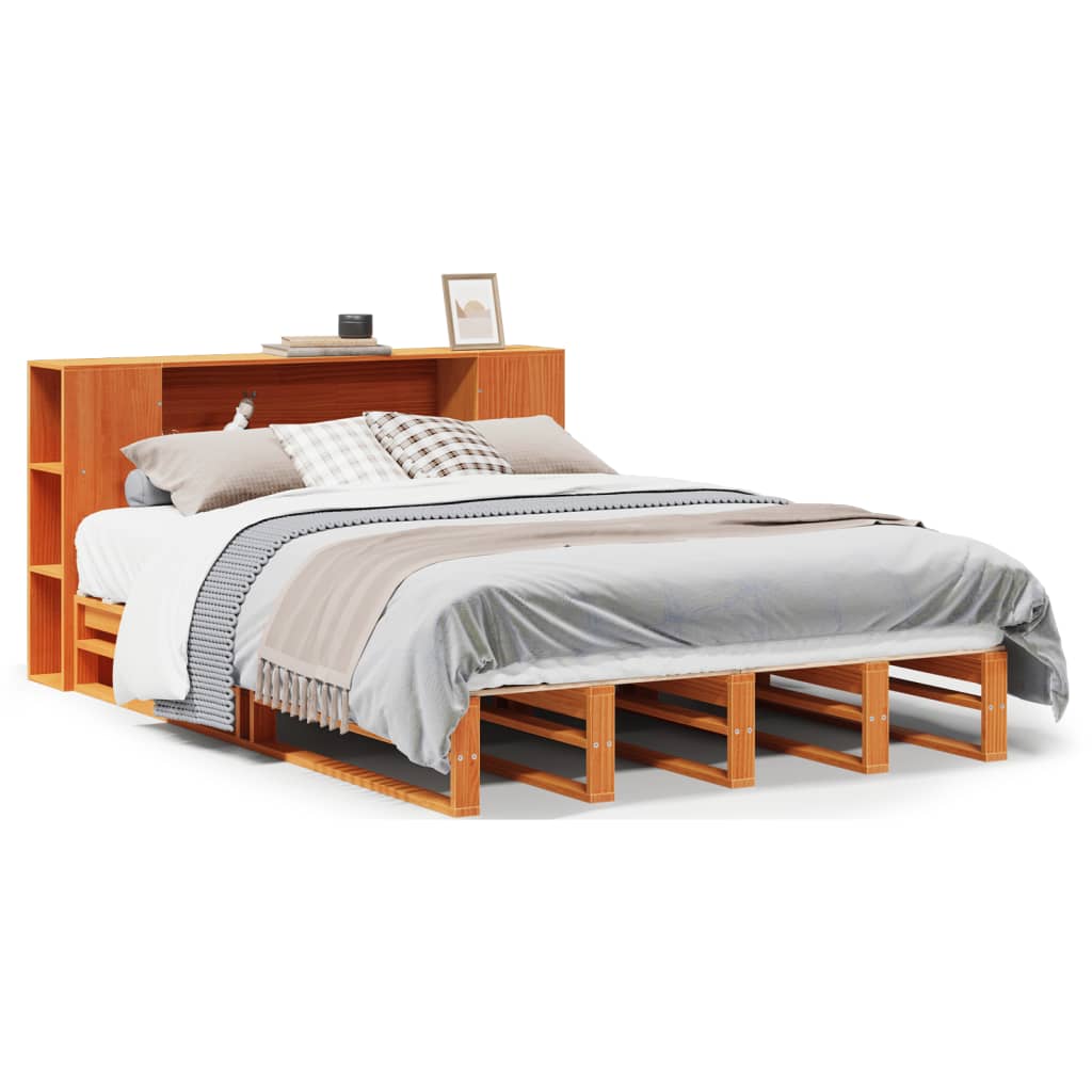 vidaXL Bookcase Bed without Mattress Wax Brown 135x190 cm Double Solid Wood 2