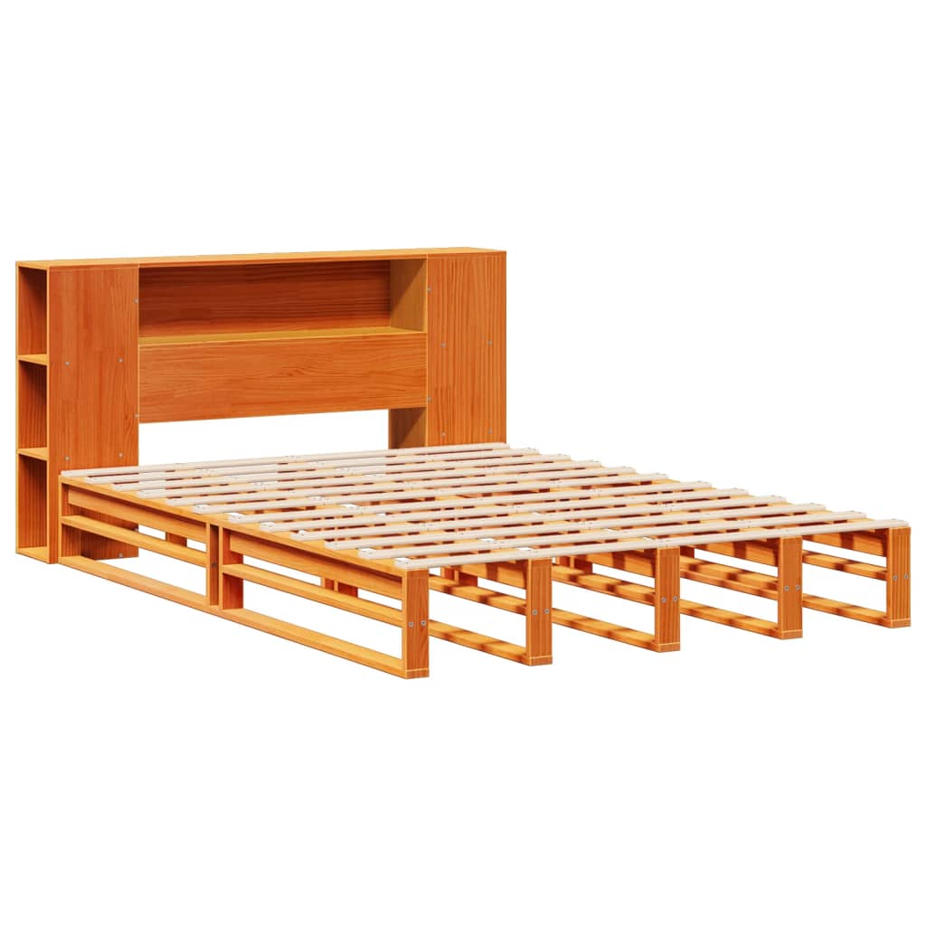 vidaXL Bookcase Bed without Mattress Wax Brown 135x190 cm Double Solid Wood 3