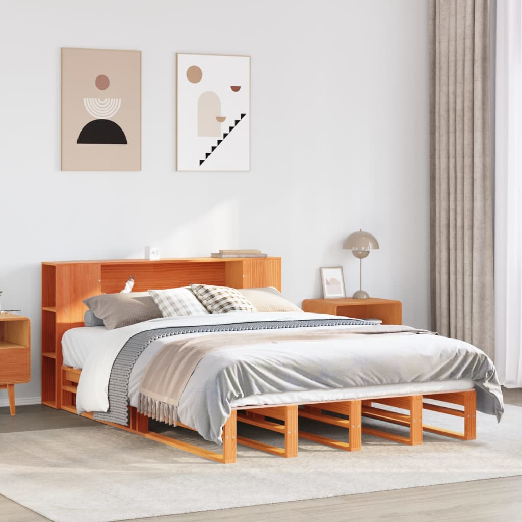 vidaXL Bookcase Bed without Mattress Wax Brown 135x190 cm Double Solid Wood 1