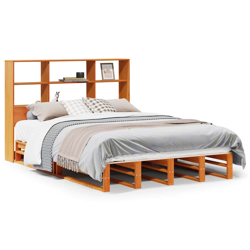 vidaXL Bookcase Bed without Mattress Wax Brown 140x200 cm Solid Wood 2