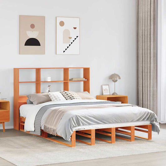 vidaXL Bookcase Bed without Mattress Wax Brown 140x200 cm Solid Wood 1