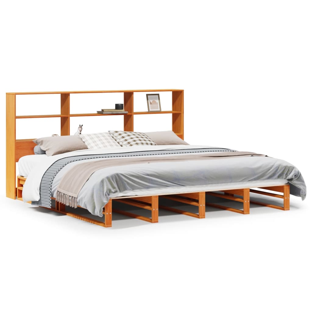 vidaXL Bookcase Bed without Mattress Wax Brown 180x200 cm Solid Wood 2