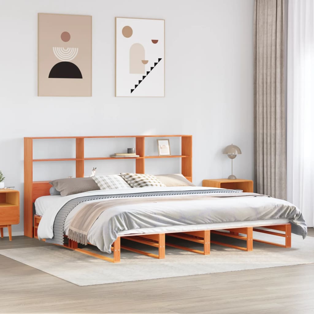vidaXL Bookcase Bed without Mattress Wax Brown 180x200 cm Solid Wood 1