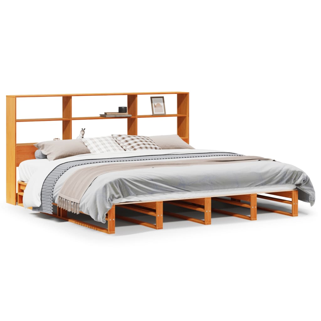 vidaXL Bookcase Bed without Mattress Wax Brown 200x200 cm Solid Wood 2