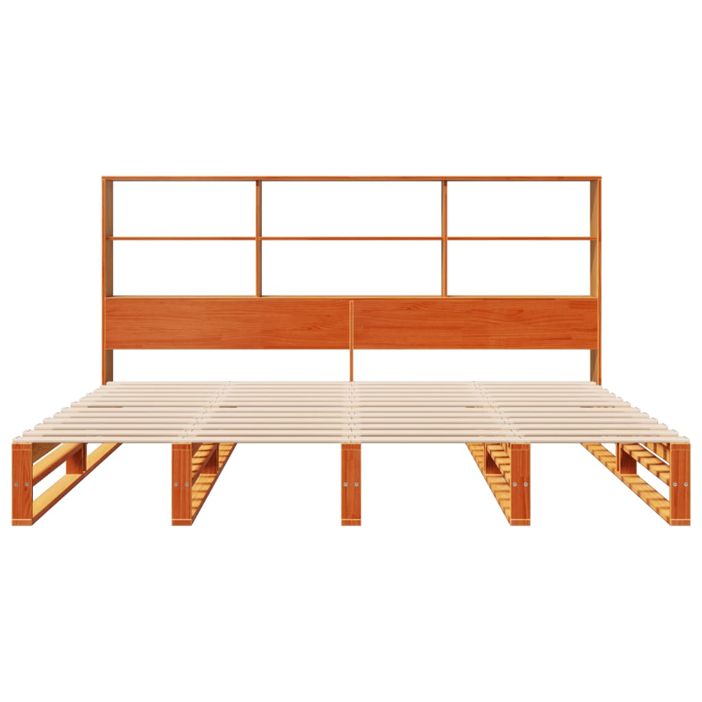 vidaXL Bookcase Bed without Mattress Wax Brown 200x200 cm Solid Wood 4