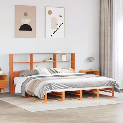vidaXL Bookcase Bed without Mattress Wax Brown 200x200 cm Solid Wood 1