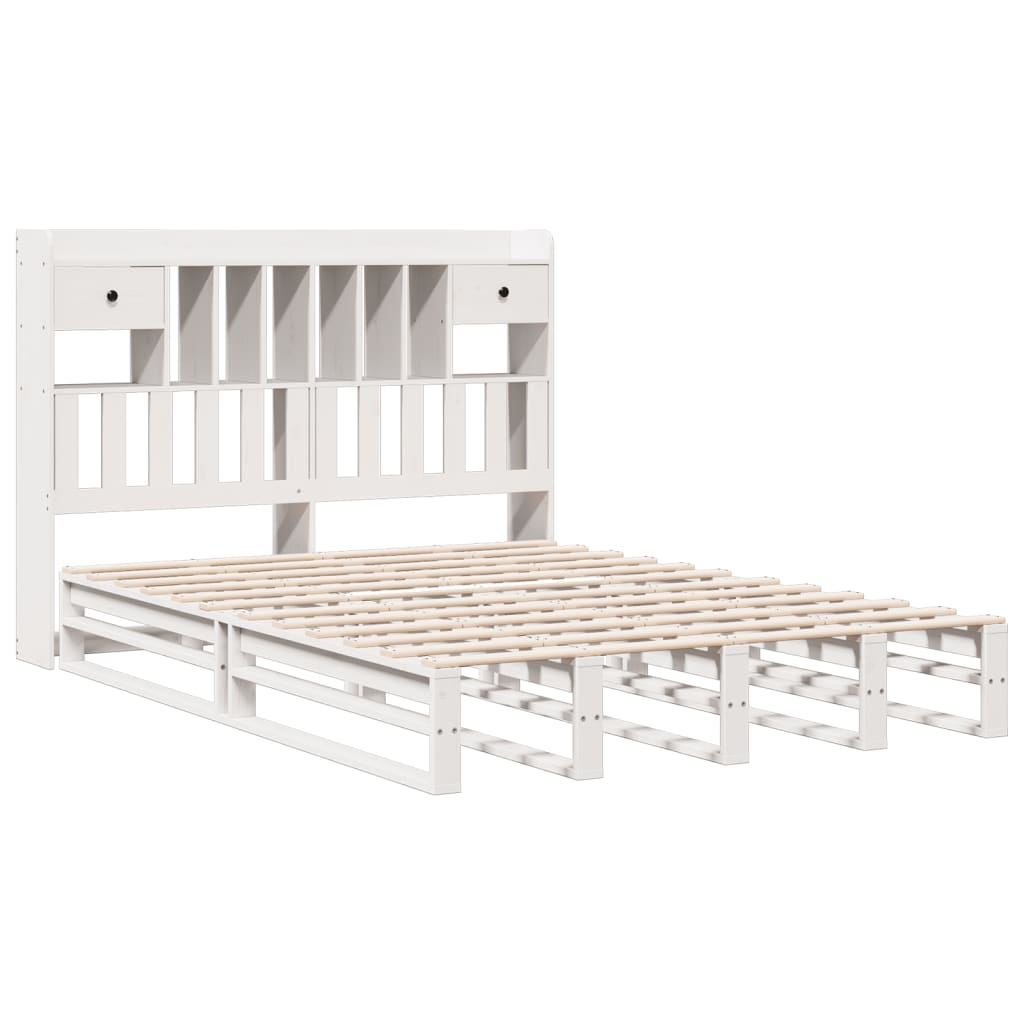 vidaXL Bookcase Bed without Mattress White 150x200 cm King Size Solid Wood Pine 3