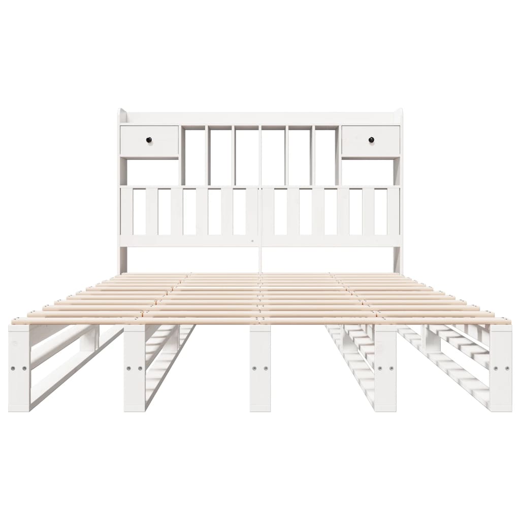vidaXL Bookcase Bed without Mattress White 150x200 cm King Size Solid Wood Pine 4