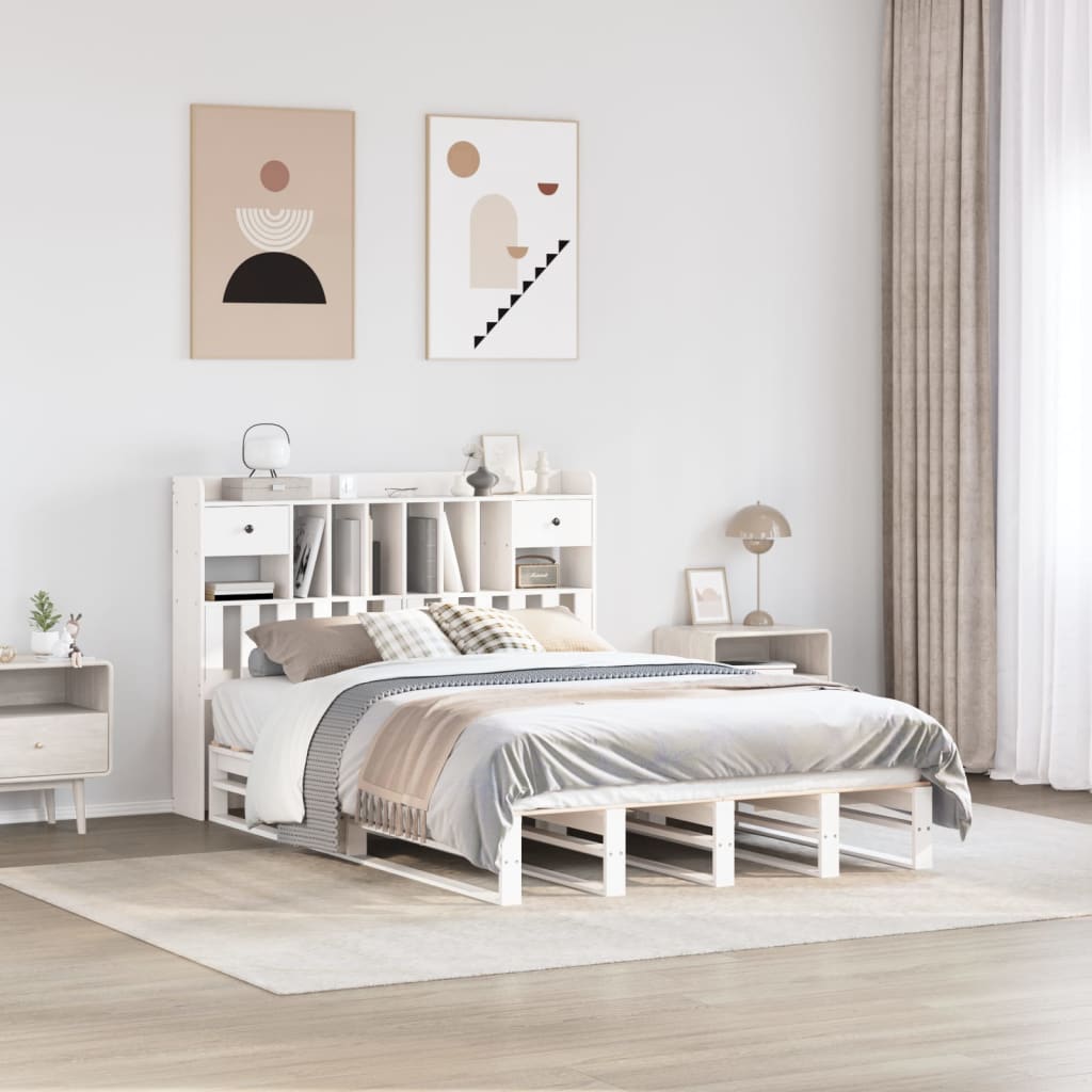 vidaXL Bookcase Bed without Mattress White 150x200 cm King Size Solid Wood Pine 1