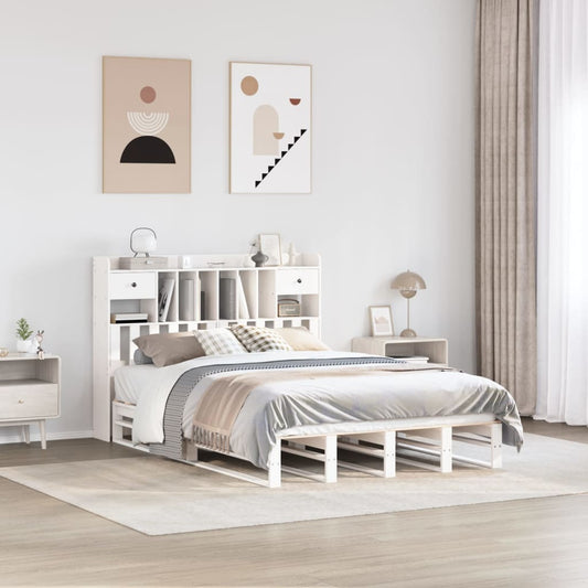 vidaXL Bookcase Bed without Mattress White 150x200 cm King Size Solid Wood Pine 1