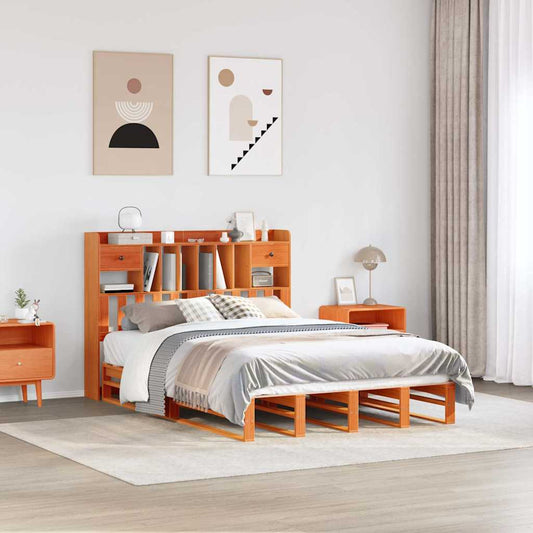 vidaXL Bookcase Bed without Mattress Wax Brown 150x200 cm Solid Wood Pine 1