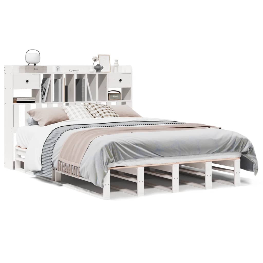 vidaXL Bookcase Bed without Mattress White 160x200 cm Solid Wood Pine 2