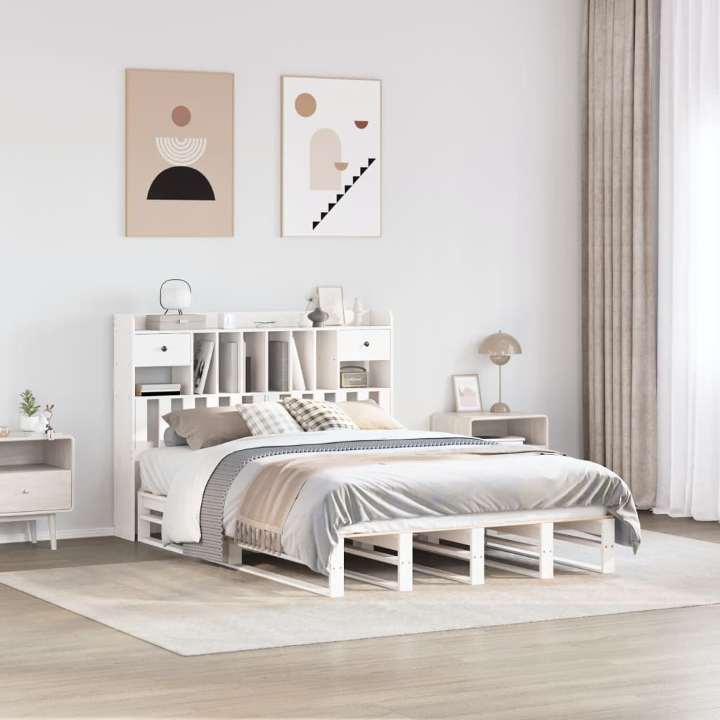 vidaXL Bookcase Bed without Mattress White 160x200 cm Solid Wood Pine 1