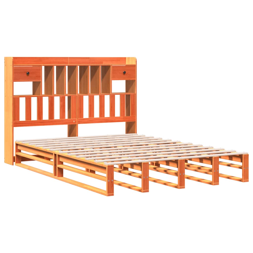 vidaXL Bookcase Bed without Mattress Wax Brown 160x200 cm Solid Wood Pine 3