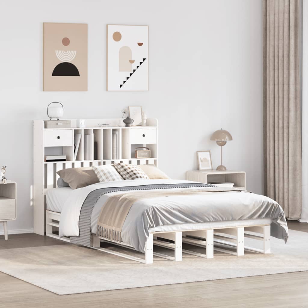 vidaXL Bookcase Bed without Mattress White 135x190 cm Solid Wood Pine 1