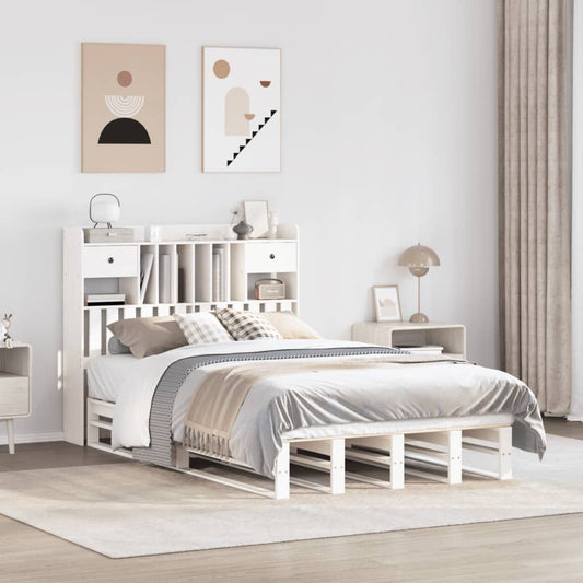 vidaXL Bookcase Bed without Mattress White 135x190 cm Solid Wood Pine 1