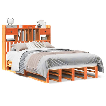 Bookcase Bed without Mattress Solid Wood Pine Wax brown 135 cm 190 cm