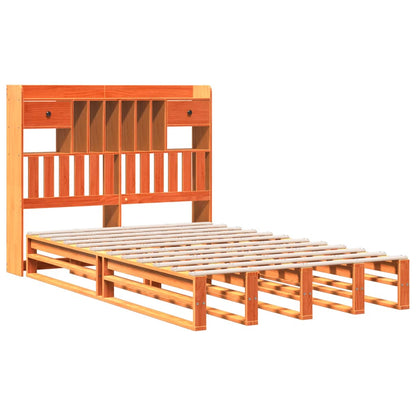 Bookcase Bed without Mattress Solid Wood Pine Wax brown 135 cm 190 cm