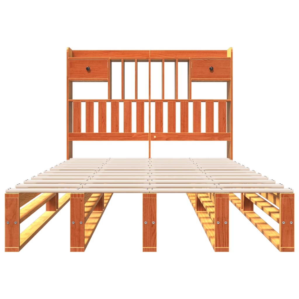 vidaXL Bookcase Bed without Mattress Wax Brown 135x190 cm Solid Wood Pine 4
