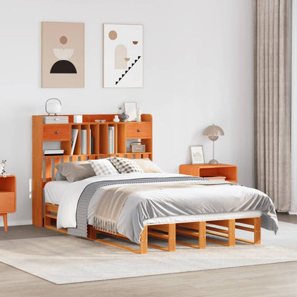vidaXL Bookcase Bed without Mattress Wax Brown 135x190 cm Solid Wood Pine 1