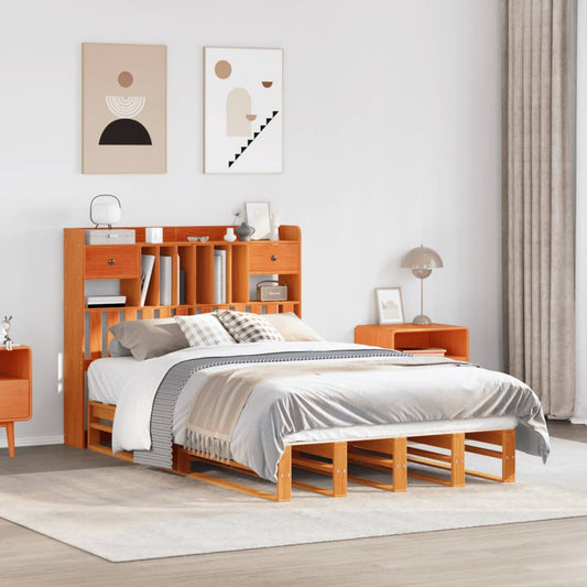 vidaXL Bookcase Bed without Mattress Wax Brown 135x190 cm Solid Wood Pine 1