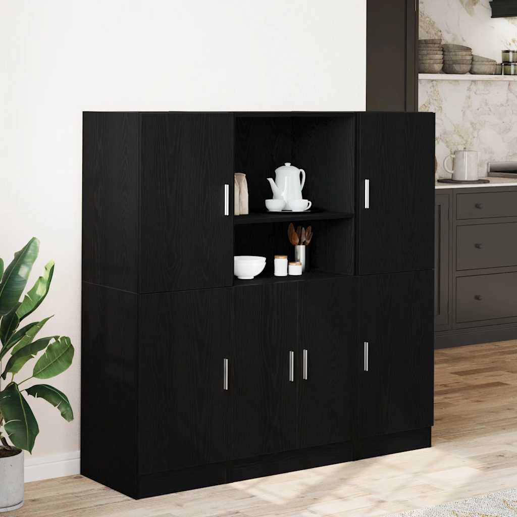 vidaXL 3 Piece Kitchen Cabinet Set Black Engineered Wood 3