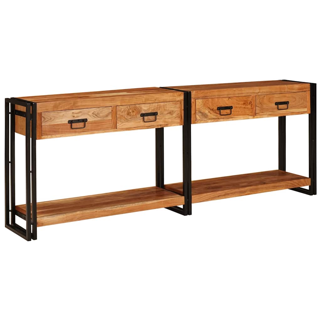 vidaXL Console Tables 2 pcs Brown 200 x 33 x 75 cm Solid Acacia Wood 3
