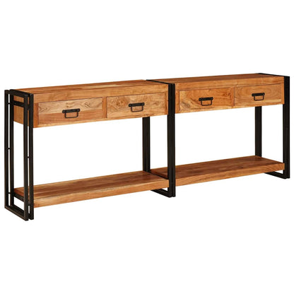 vidaXL Console Tables 2 pcs Brown 200 x 33 x 75 cm Solid Acacia Wood 3