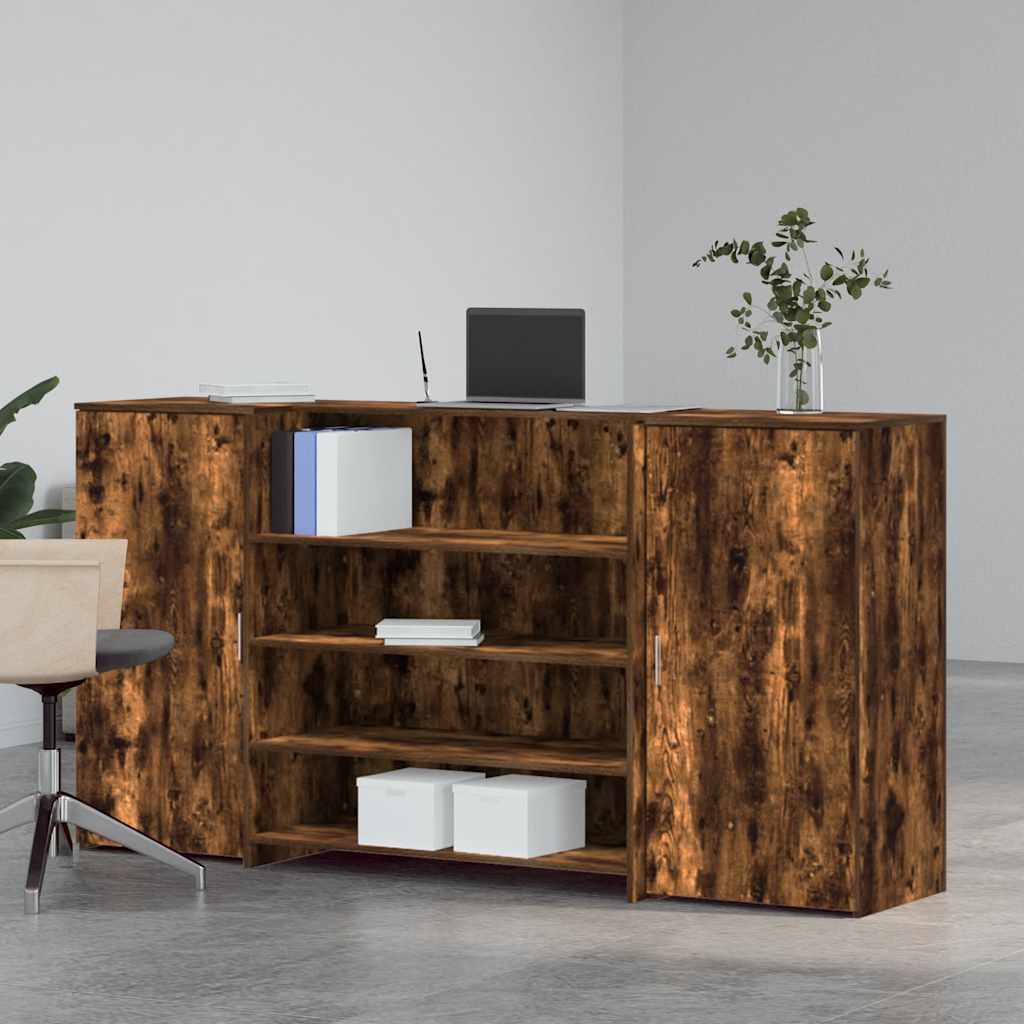 vidaXL Reception Desk Smoked Oak 200x50x103,5 cm Engineered Wood 3