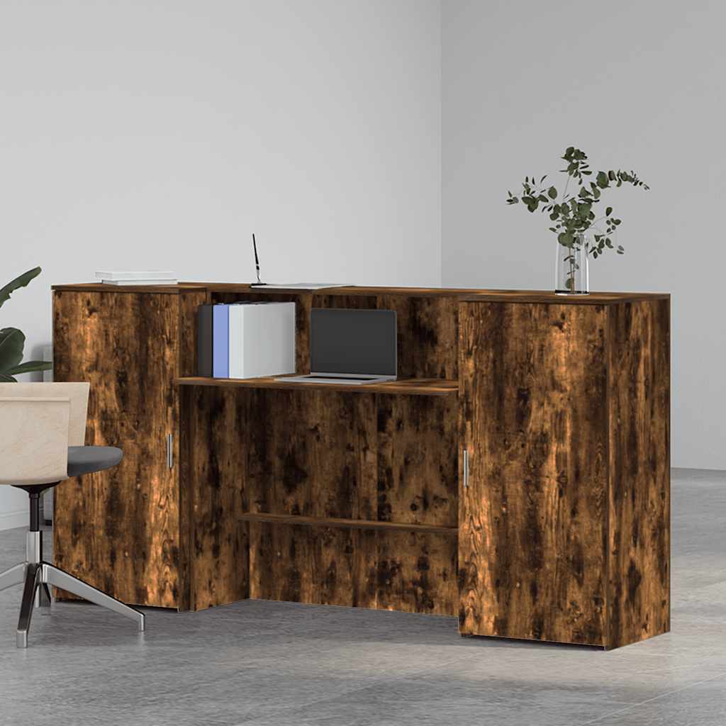 vidaXL Reception Desk Smoked Oak 200x50x103,5 cm Engineered Wood 3