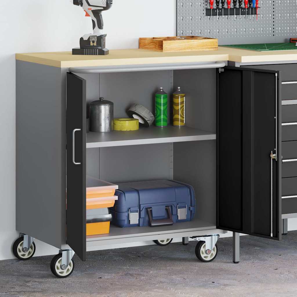 vidaXL Trolley Rolling Workbench Black and Grey 75 x 45 x 85 cm 1