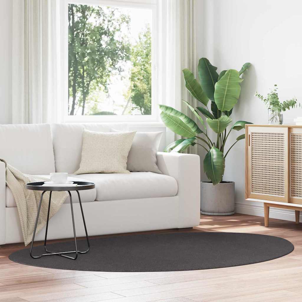 Carpet HUARTE Polyester Oval-asymmetric Length 200 cm Anthracite 140 cm