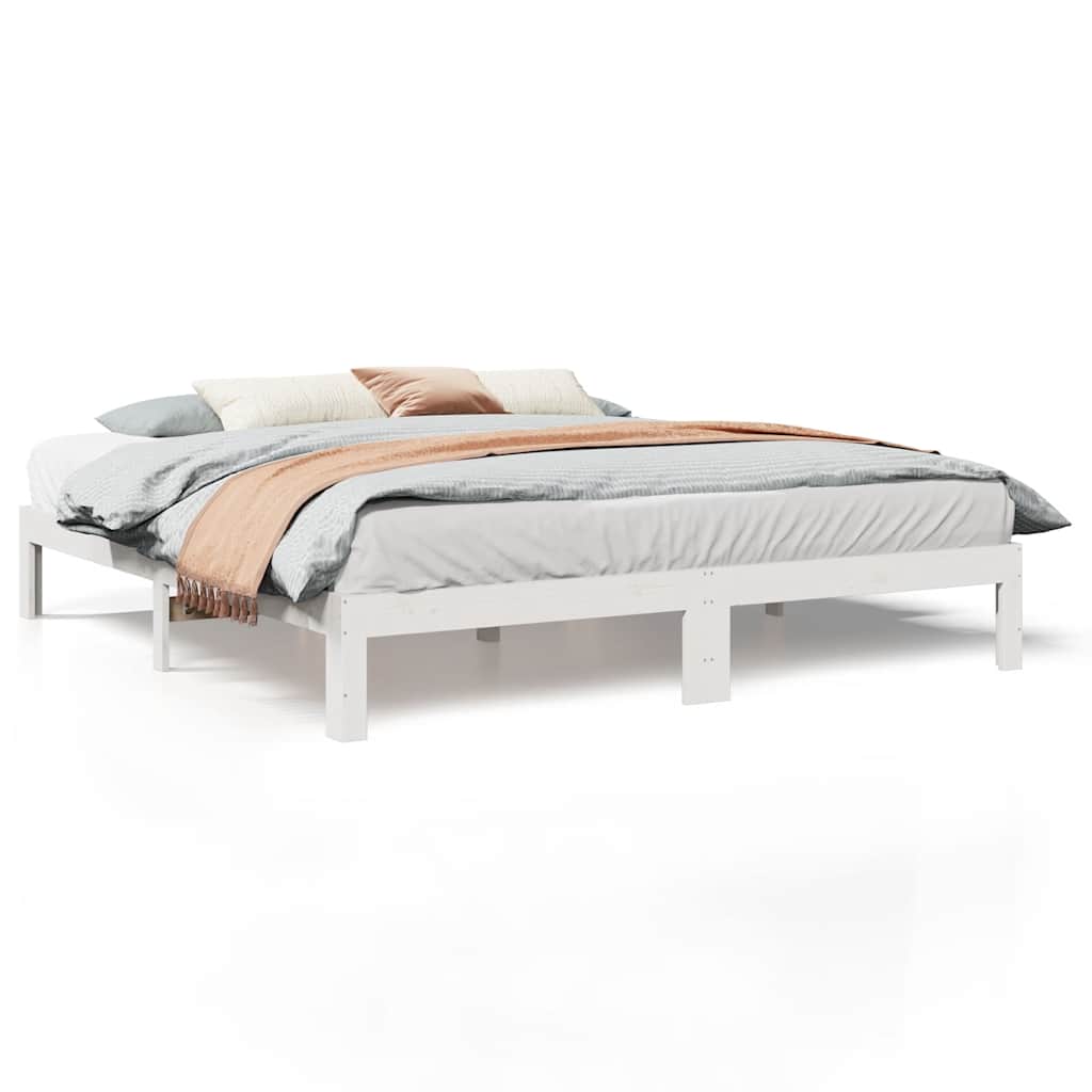 Bed Frame without Mattress Solid Wood Pine White 180 x 200 cm