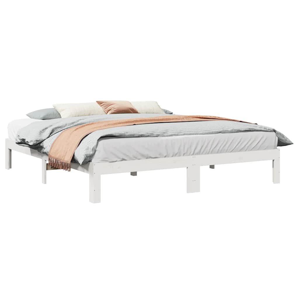 Bed Frame without Mattress Solid Wood Pine White 180 x 200 cm