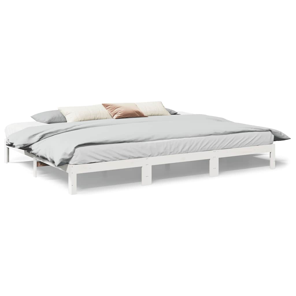 vidaXL Family Bed Frame No Mattress White 270x200 cm Solid Wood Pine 2